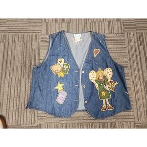 Quacker Factory Women 1X Blue‎ Denim Vest Heart, Angels Faith, Front-Button Down
